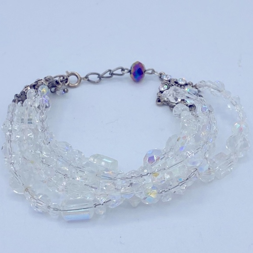 Vintage Five Strand Aurora Borealis Crystal Different Shapes Beaded Bracelet